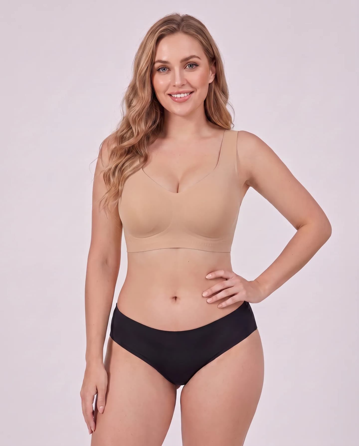 The PerkUp Jelly Bra in Skin, front view on model The PerkUp Jelly Bra in Skin, front view on model
